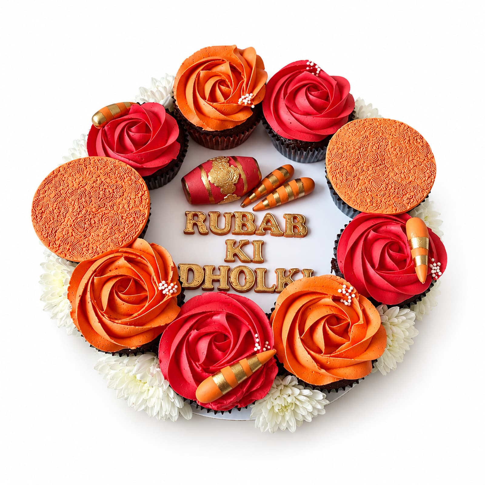 Orange Bridal Dholki Cupcake Wreath
