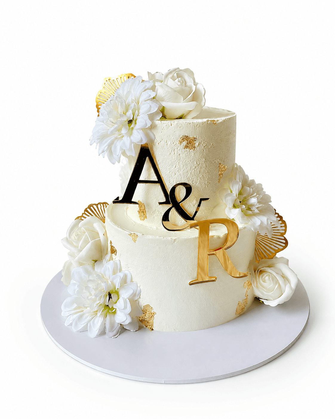 Gold Initials Wedding Cake