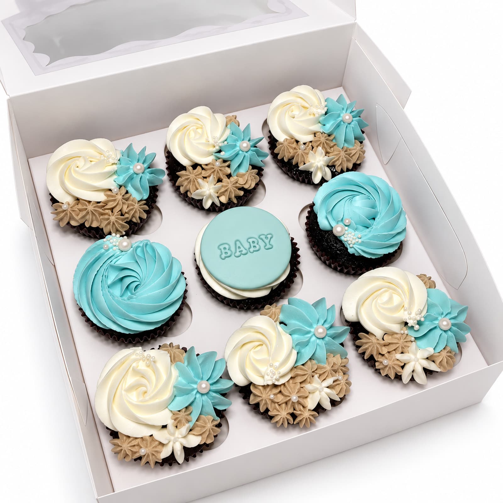 Blue Floral Cupcake Box