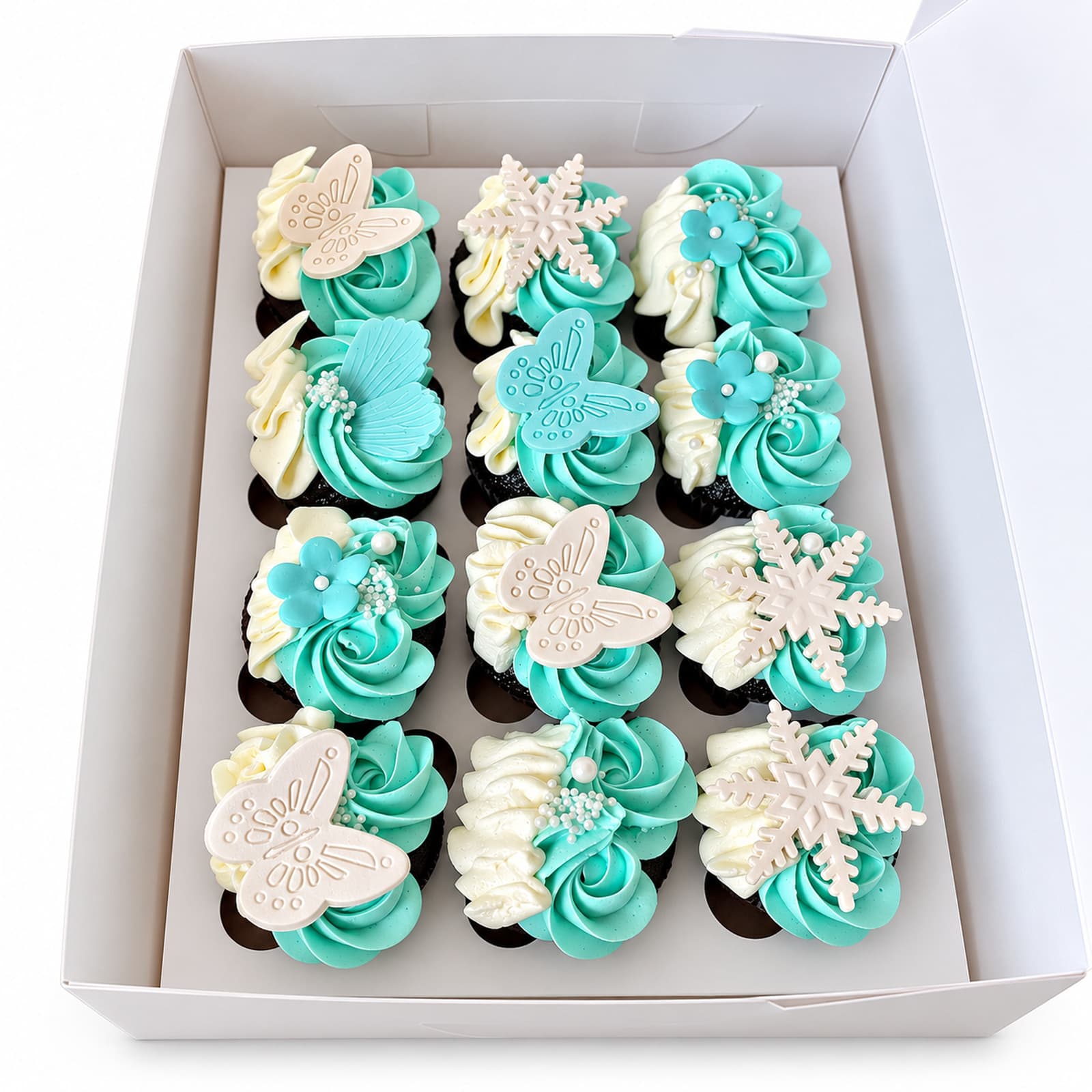 Aqua Butterfly Snowflake Cupcake Box
